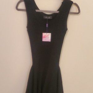 NWT.ASYMMETRIC HEM RIBBED KNIT CAMI DRESS IN BLACK